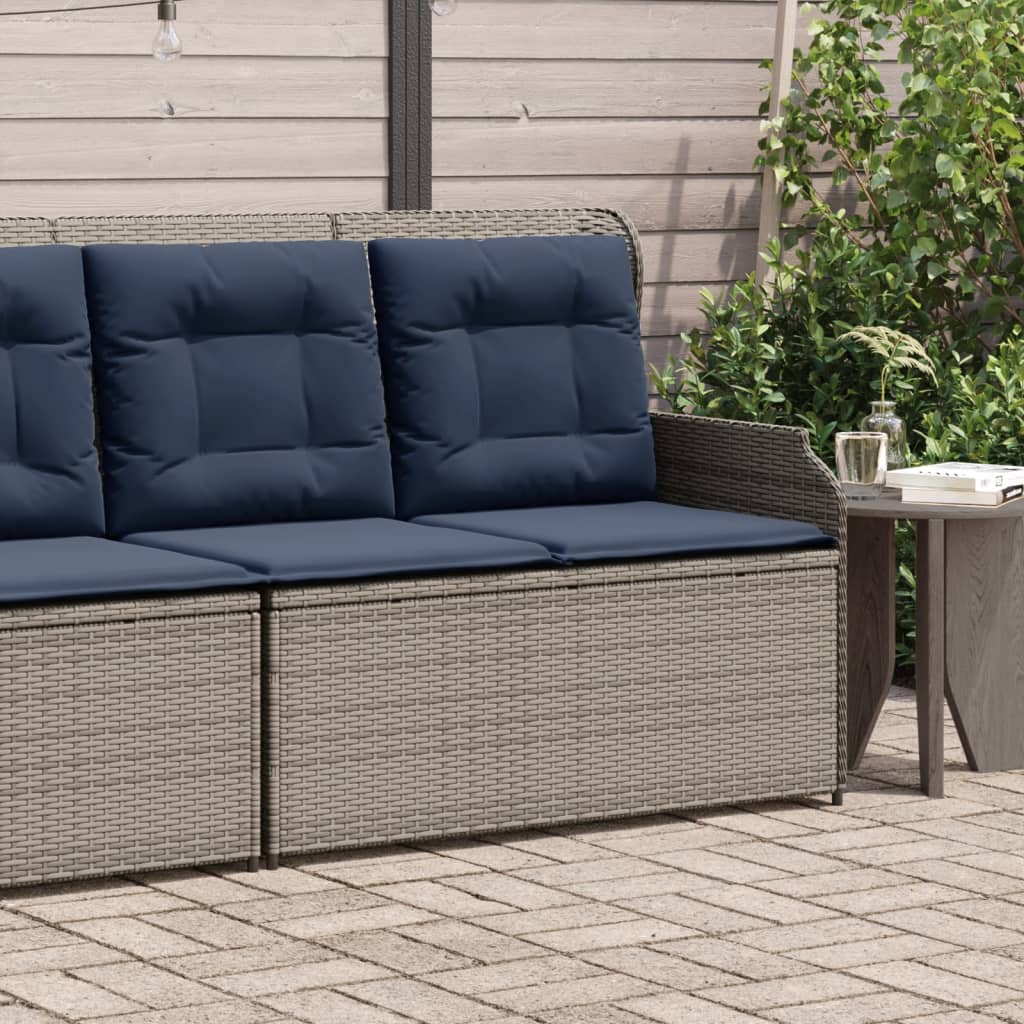 vidaXL Reclining Patio Bench with Cushions Gray Poly Rattan-0