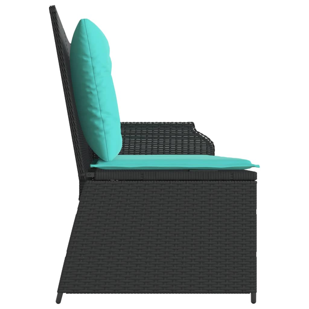 vidaXL Reclining Patio Bench with Cushions Black Poly Rattan-4