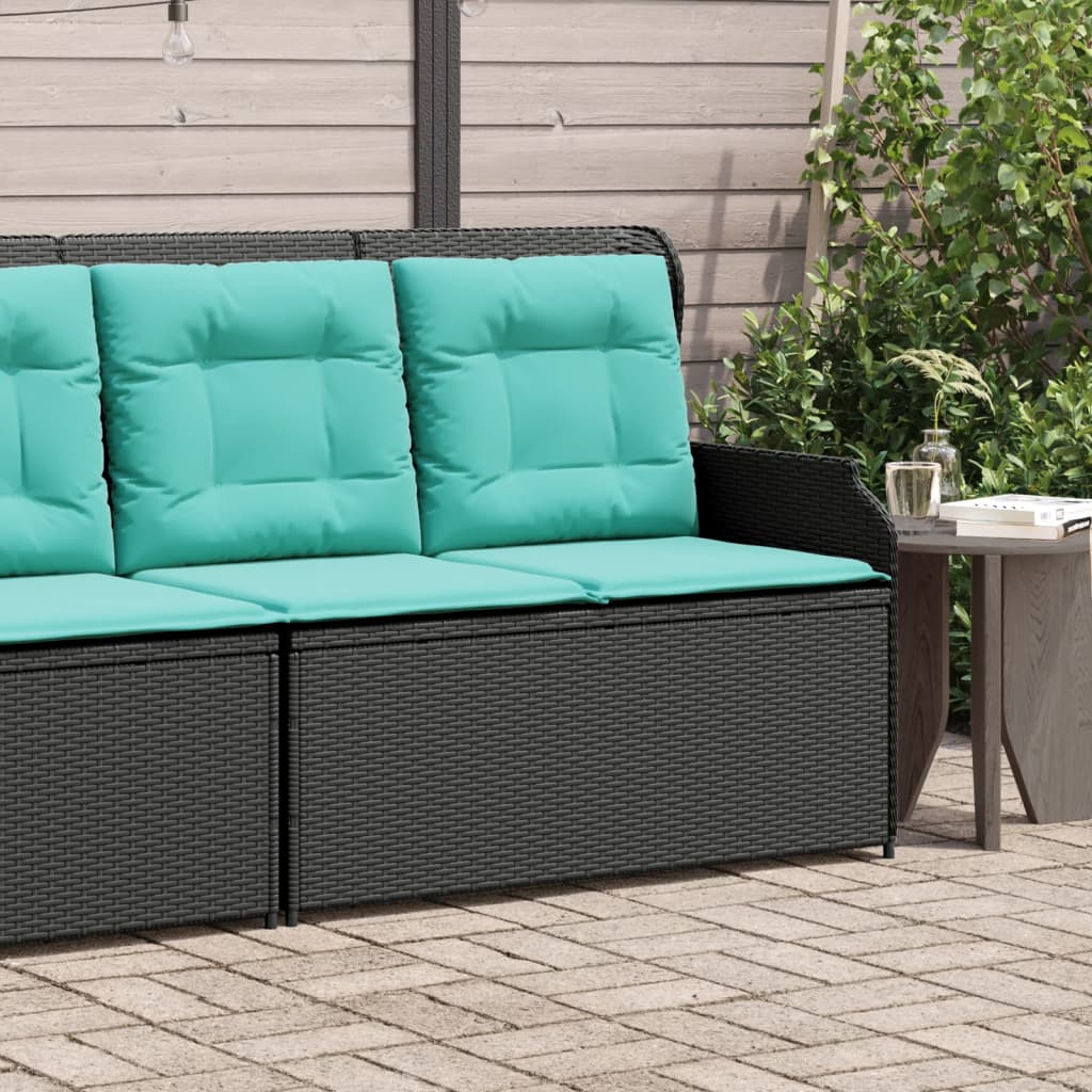 vidaXL Reclining Patio Bench with Cushions Black Poly Rattan-0