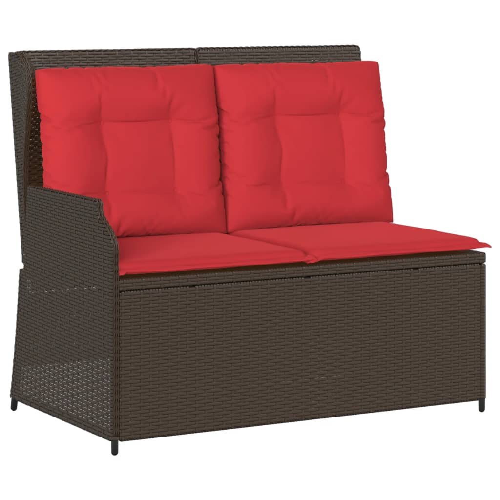 vidaXL Reclining Patio Bench with Cushions Brown Poly Rattan-1