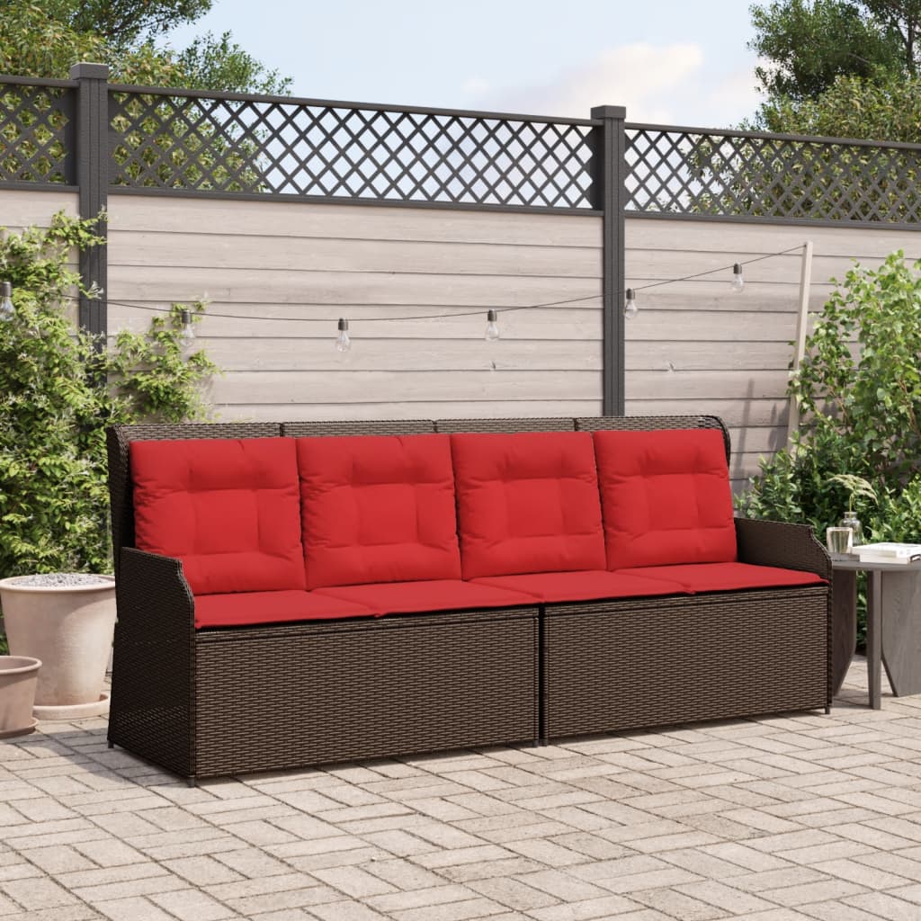 vidaXL Reclining Patio Bench with Cushions Brown Poly Rattan-2