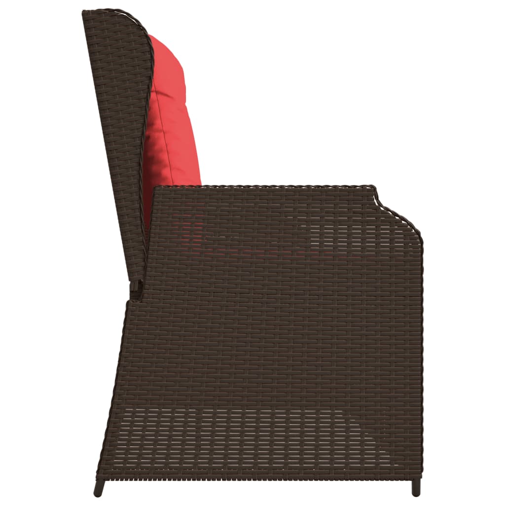 vidaXL Reclining Patio Bench with Cushions Brown Poly Rattan-4