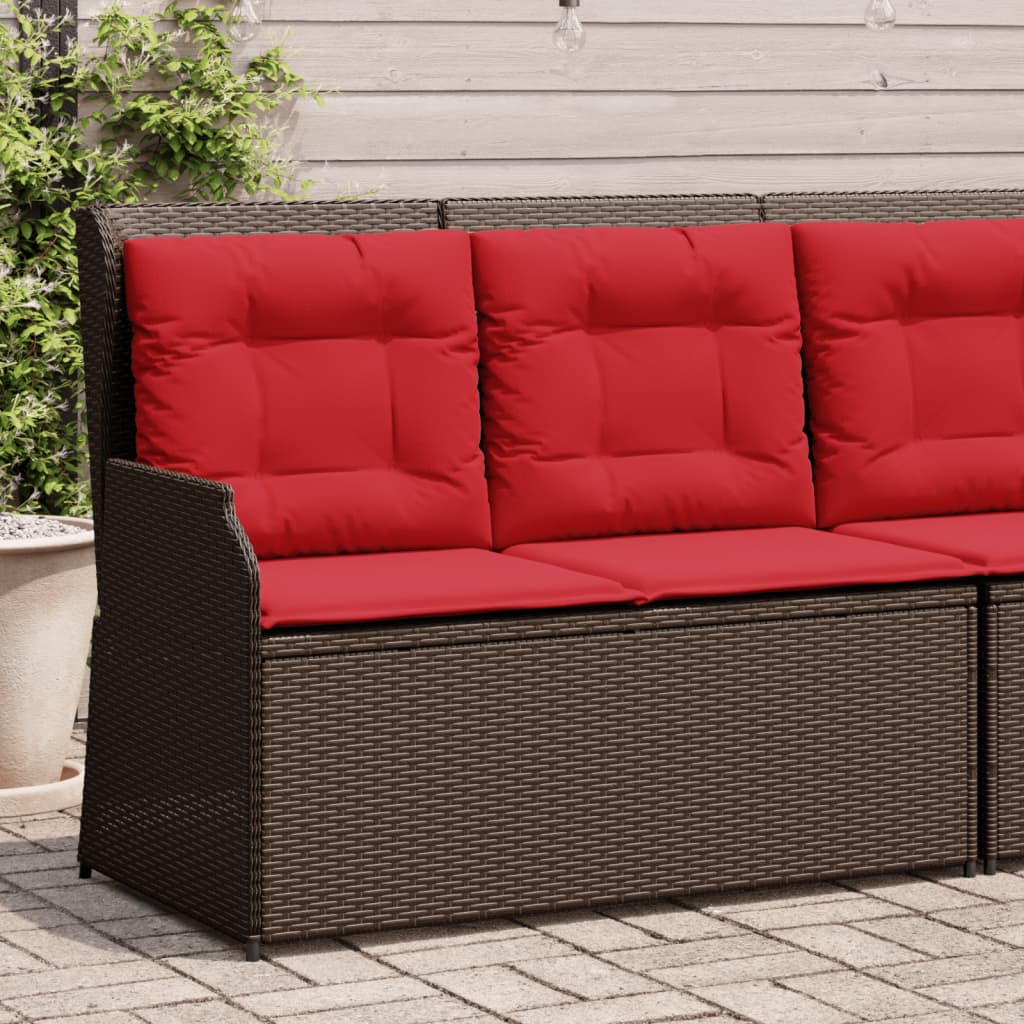 vidaXL Reclining Patio Bench with Cushions Brown Poly Rattan-0