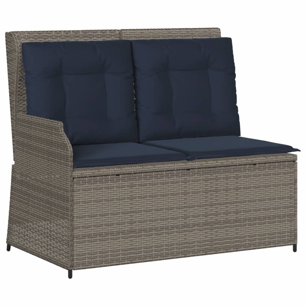 vidaXL Reclining Patio Bench with Cushions Gray Poly Rattan-1