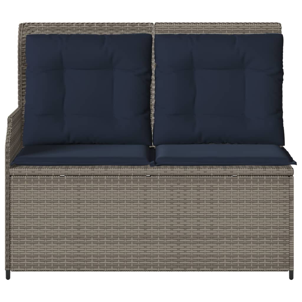 vidaXL Reclining Patio Bench with Cushions Gray Poly Rattan-3