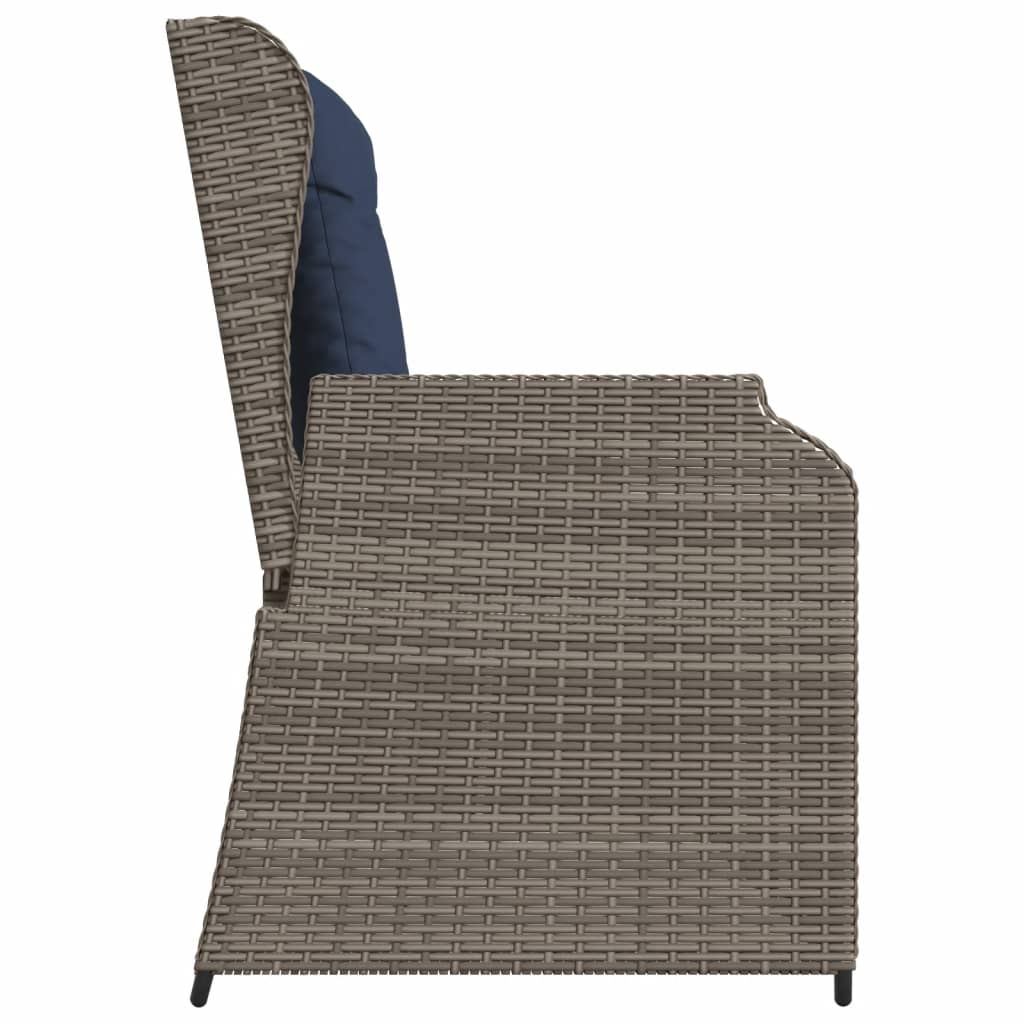 vidaXL Reclining Patio Bench with Cushions Gray Poly Rattan-4