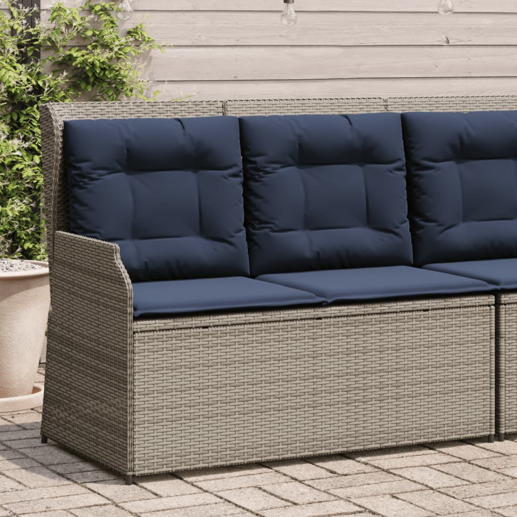 vidaXL Reclining Patio Bench with Cushions Gray Poly Rattan-0