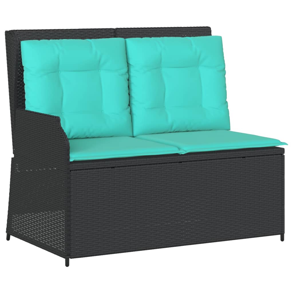 vidaXL Reclining Patio Bench with Cushions Black Poly Rattan-1