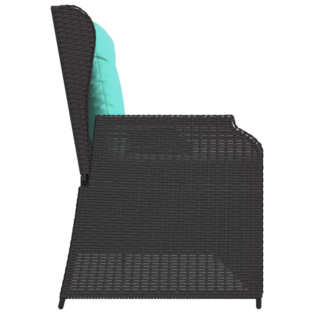 vidaXL Reclining Patio Bench with Cushions Black Poly Rattan-4