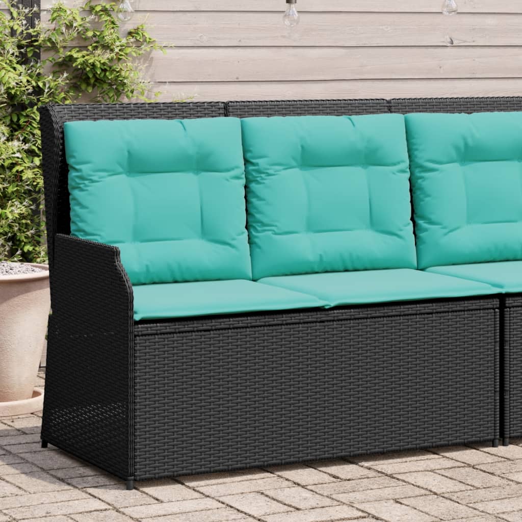 vidaXL Reclining Patio Bench with Cushions Black Poly Rattan-0