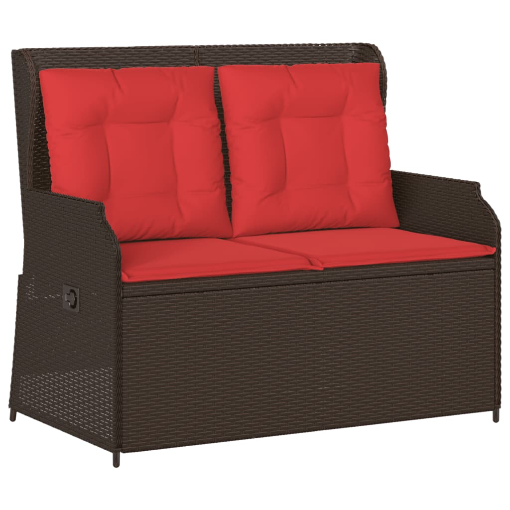 vidaXL Reclining Patio Bench with Cushions Brown Poly Rattan-1