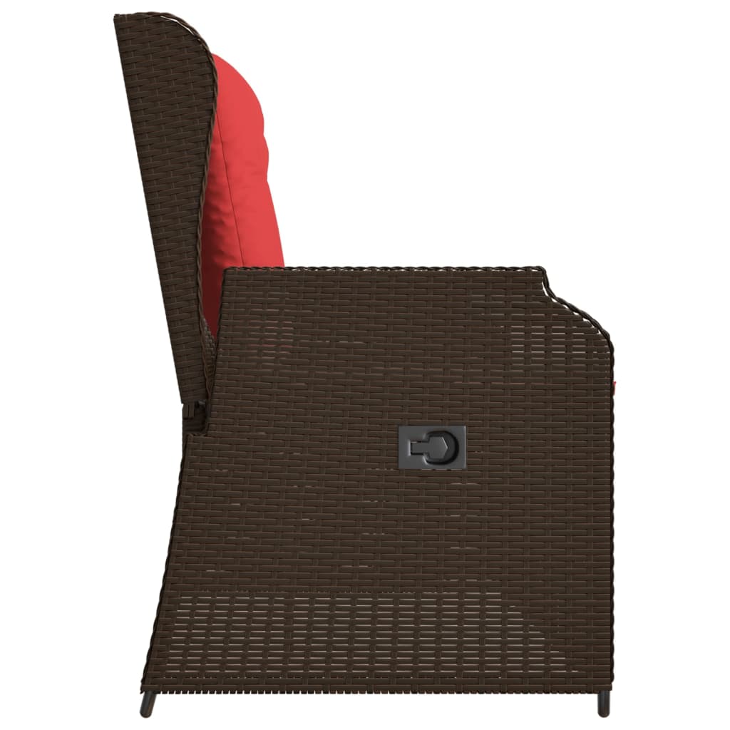 vidaXL Reclining Patio Bench with Cushions Brown Poly Rattan-4