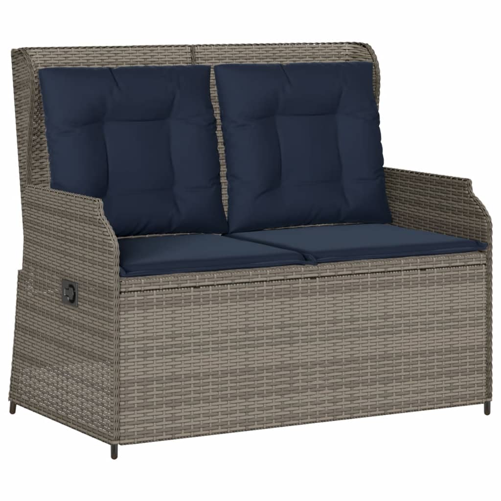 vidaXL Reclining Patio Bench with Cushions Gray Poly Rattan-1