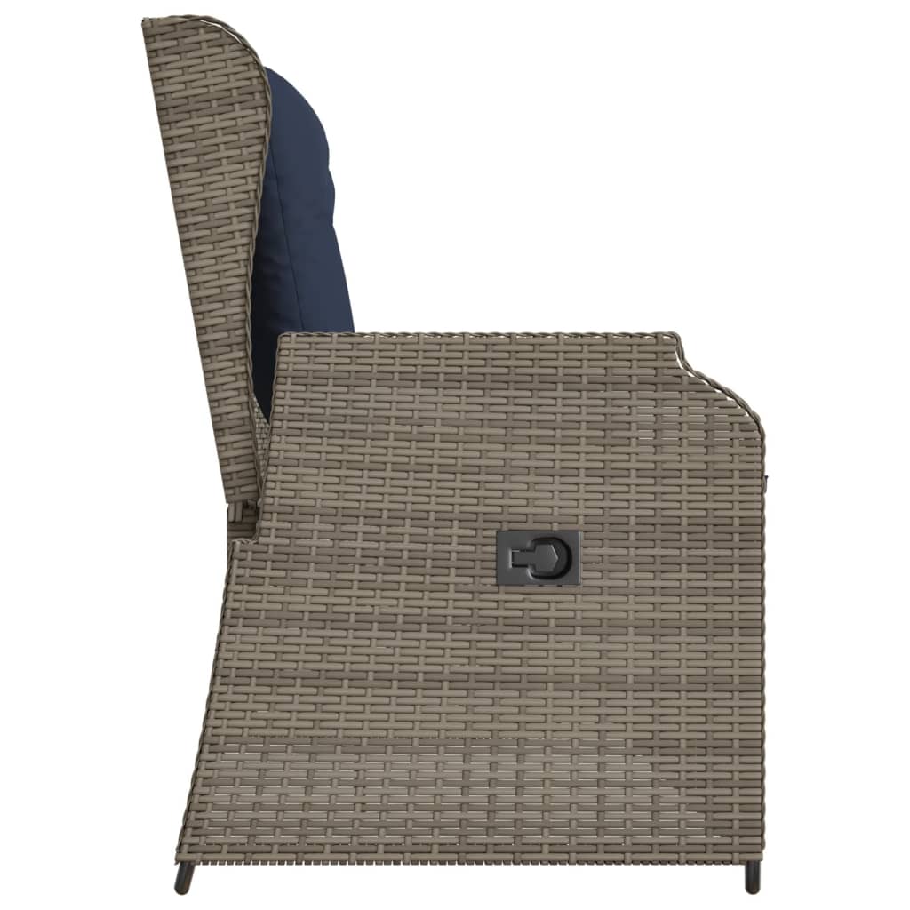 vidaXL Reclining Patio Bench with Cushions Gray Poly Rattan-4