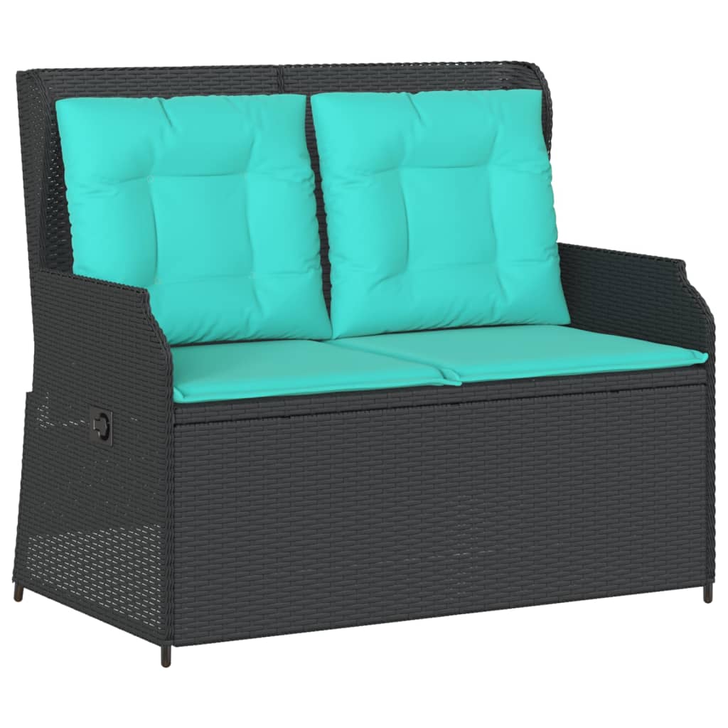 vidaXL Reclining Patio Bench with Cushions Black Poly Rattan-1