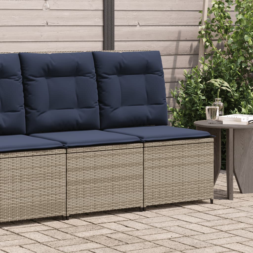 vidaXL Reclining Patio Sofa with Cushions Gray Poly Rattan-0