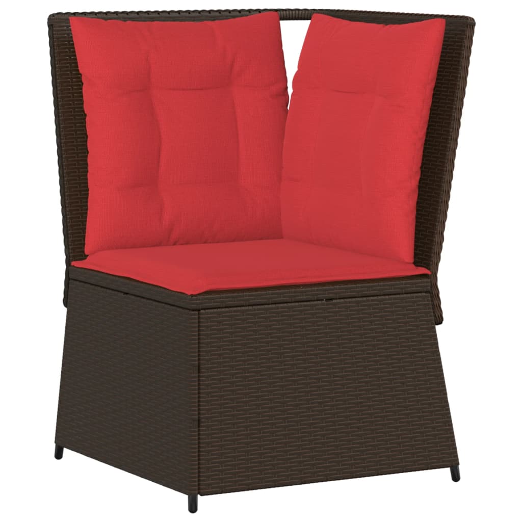 vidaXL Patio Sofa Corner with Cushions Brown Poly Rattan-1