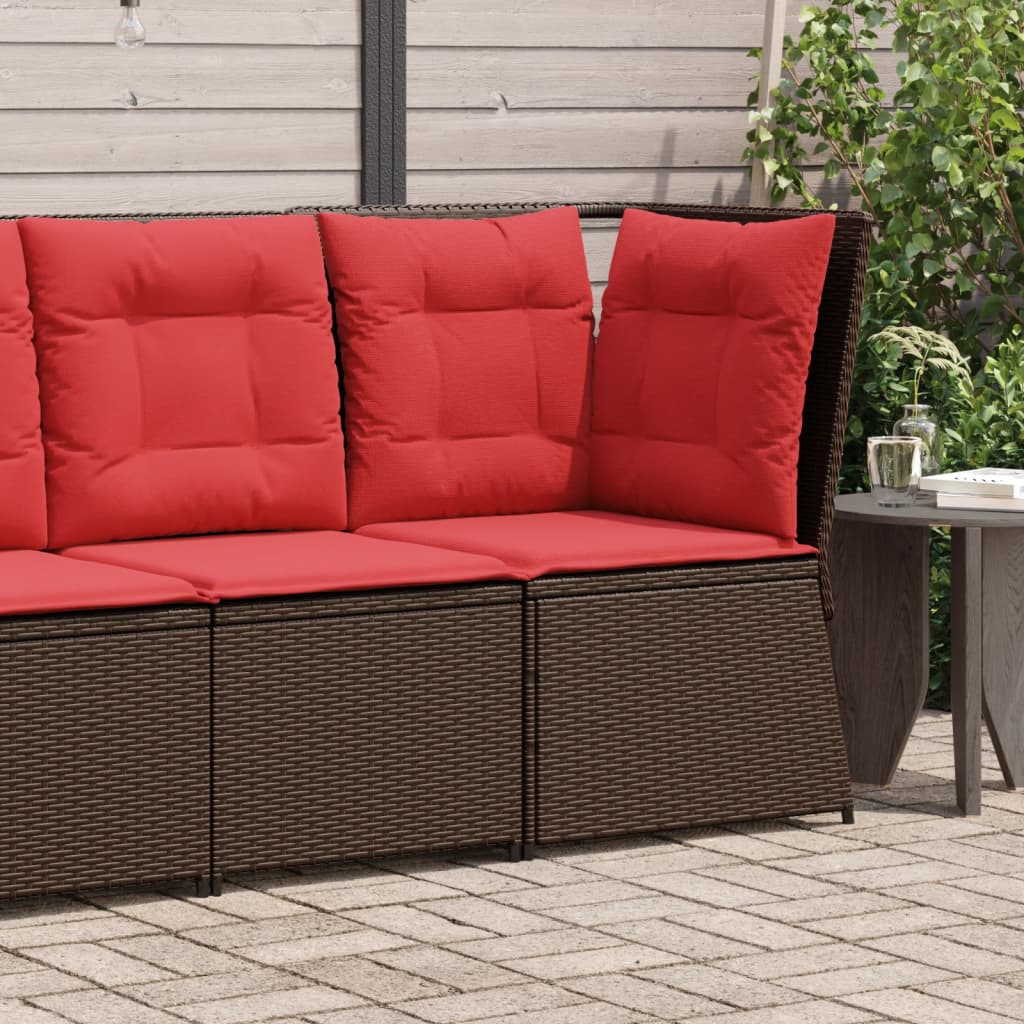 vidaXL Patio Sofa Corner with Cushions Brown Poly Rattan-0