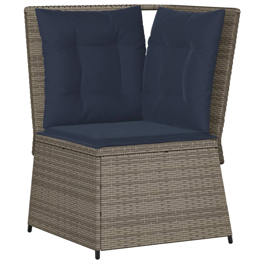 vidaXL Patio Sofa Corner with Cushions Gray Poly Rattan-1