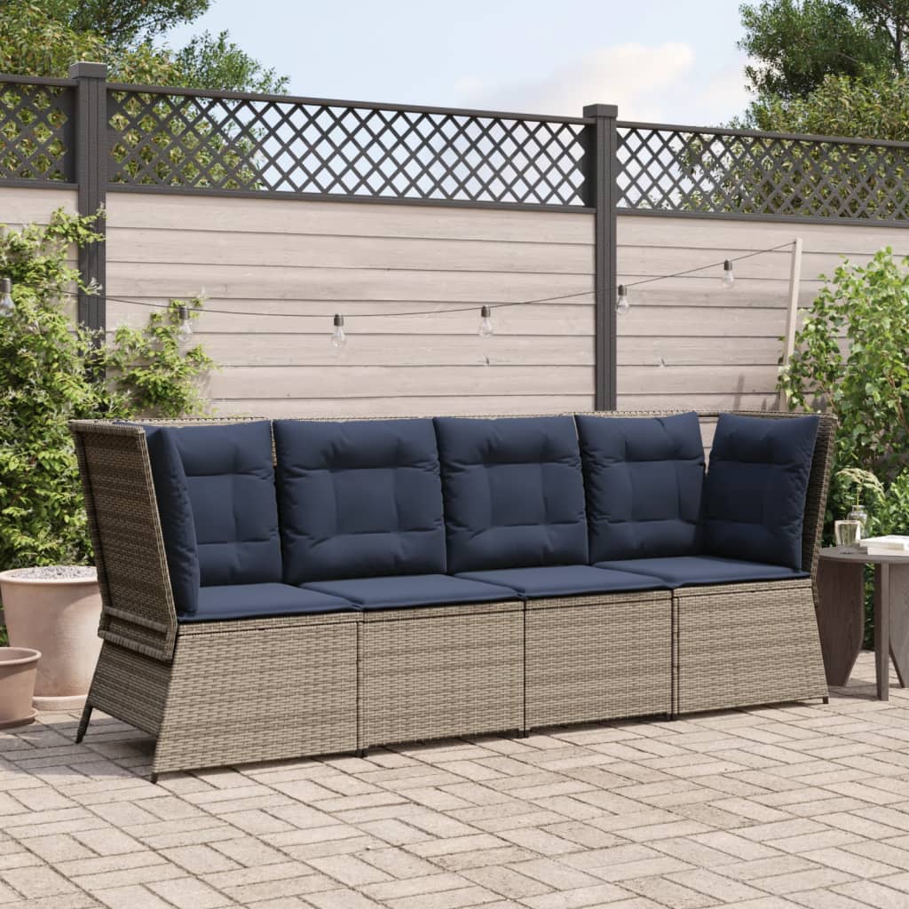 vidaXL Patio Sofa Corner with Cushions Gray Poly Rattan-2