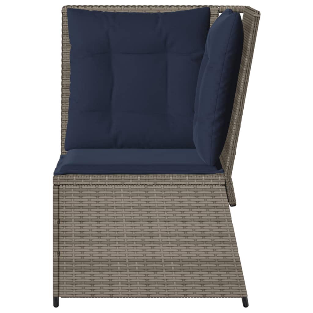 vidaXL Patio Sofa Corner with Cushions Gray Poly Rattan-3