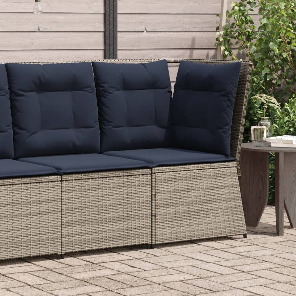 vidaXL Patio Sofa Corner with Cushions Gray Poly Rattan-0