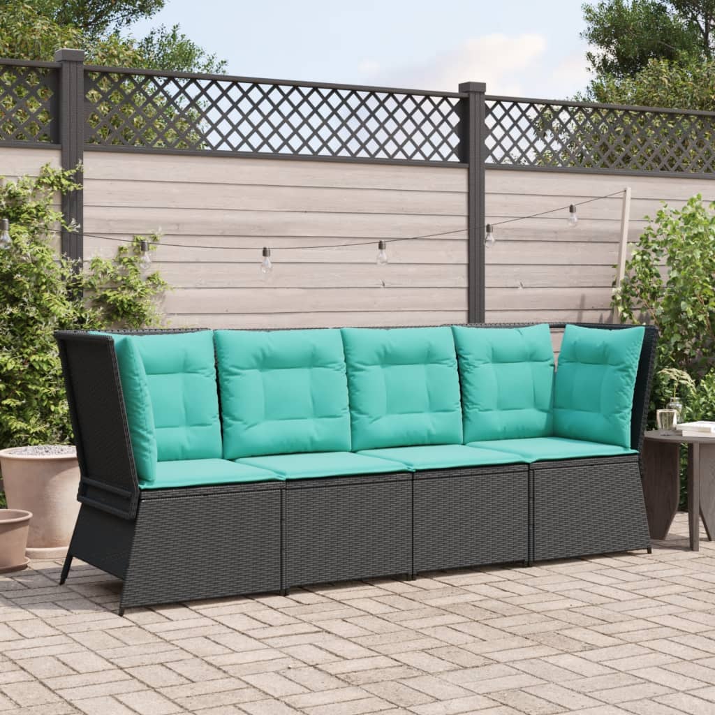 vidaXL Patio Sofa Corner with Cushions Black Poly Rattan-2