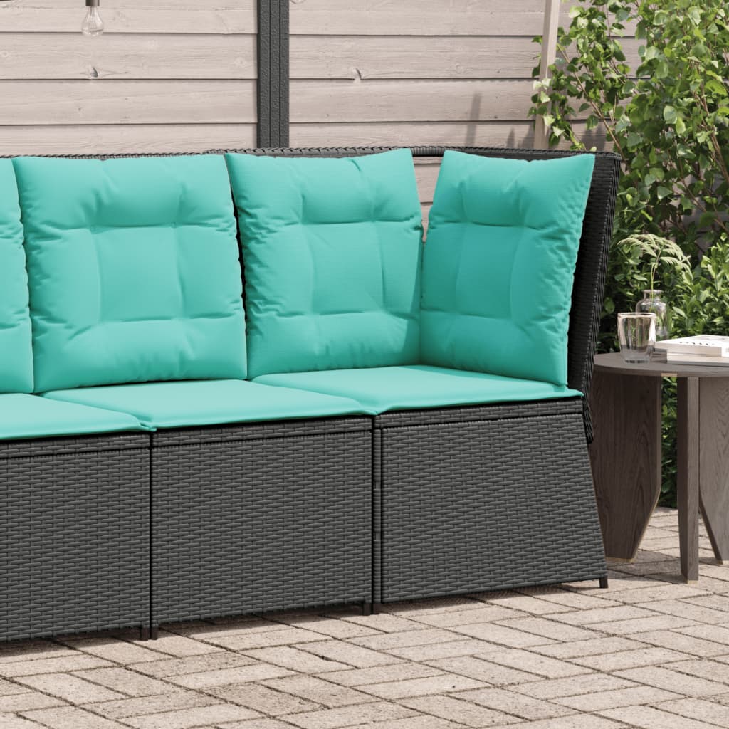 vidaXL Patio Sofa Corner with Cushions Black Poly Rattan-0