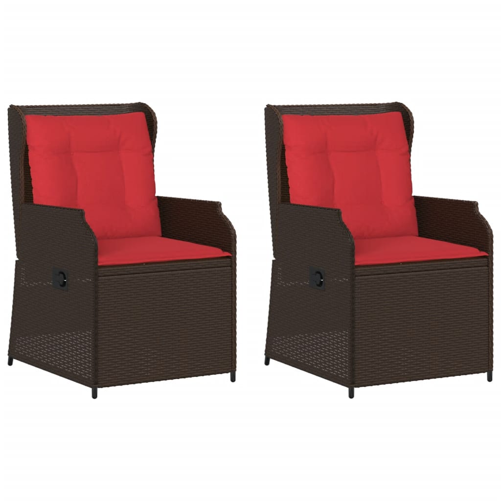 vidaXL Reclining Patio Chairs 2 pcs with Cushions Brown Poly Rattan-1