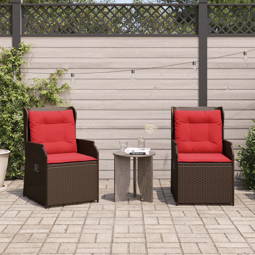 vidaXL Reclining Patio Chairs 2 pcs with Cushions Brown Poly Rattan-2