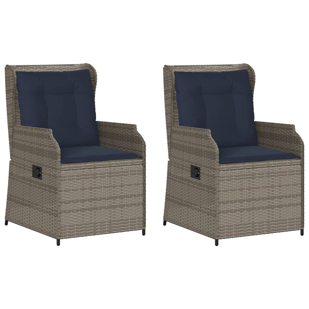 vidaXL Reclining Patio Chairs 2 pcs with Cushions Gray Poly Rattan-1