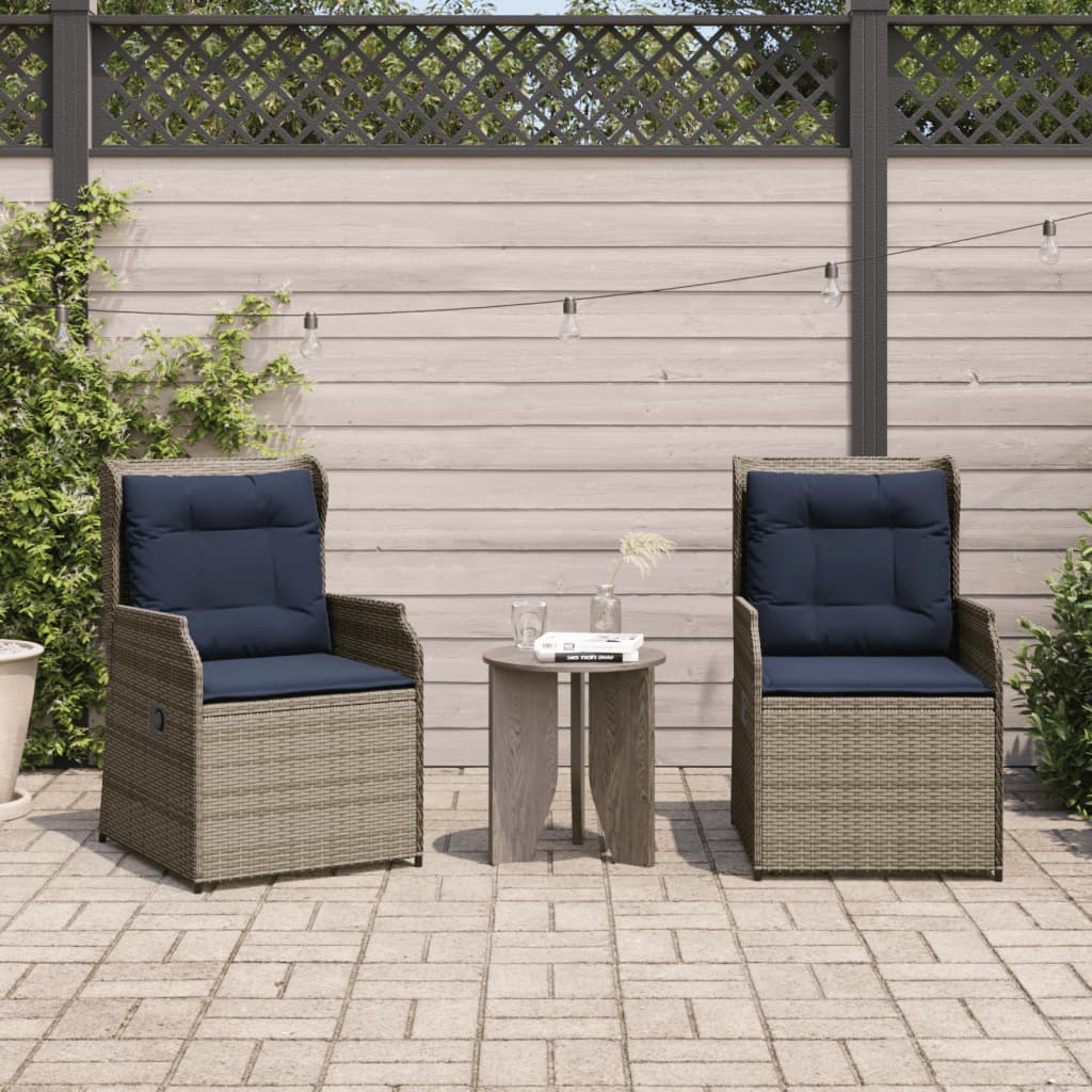 vidaXL Reclining Patio Chairs 2 pcs with Cushions Gray Poly Rattan-2