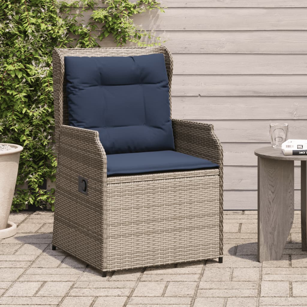 vidaXL Reclining Patio Chairs 2 pcs with Cushions Gray Poly Rattan-0