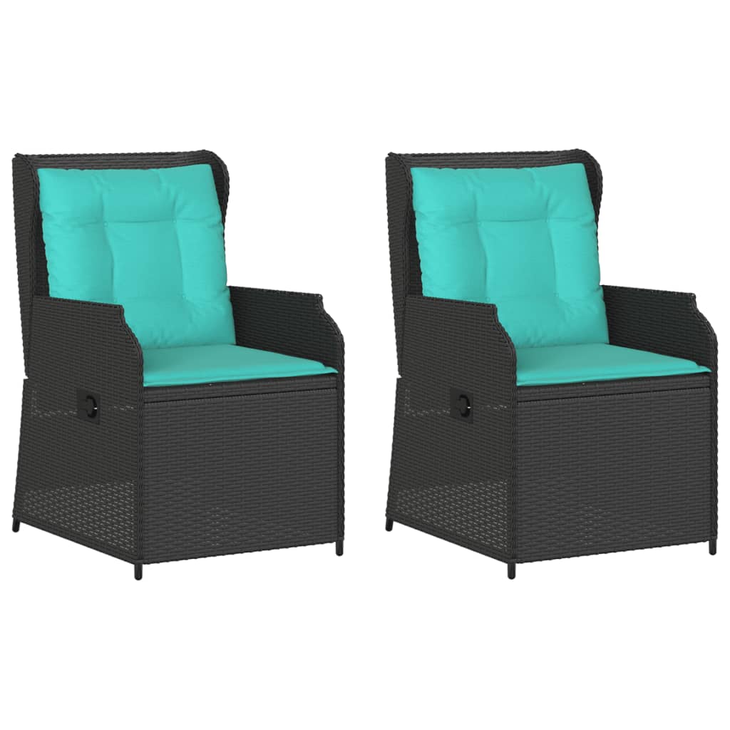 vidaXL Reclining Patio Chairs 2 pcs with Cushions Black Poly Rattan-1