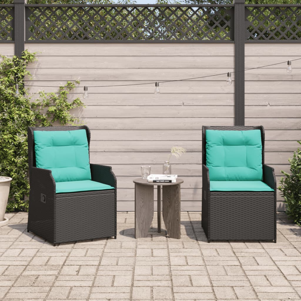 vidaXL Reclining Patio Chairs 2 pcs with Cushions Black Poly Rattan-2