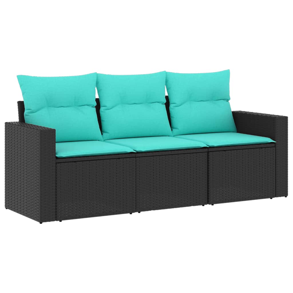 vidaXL 3 Piece Patio Sofa Set with Cushions Black Poly Rattan-2