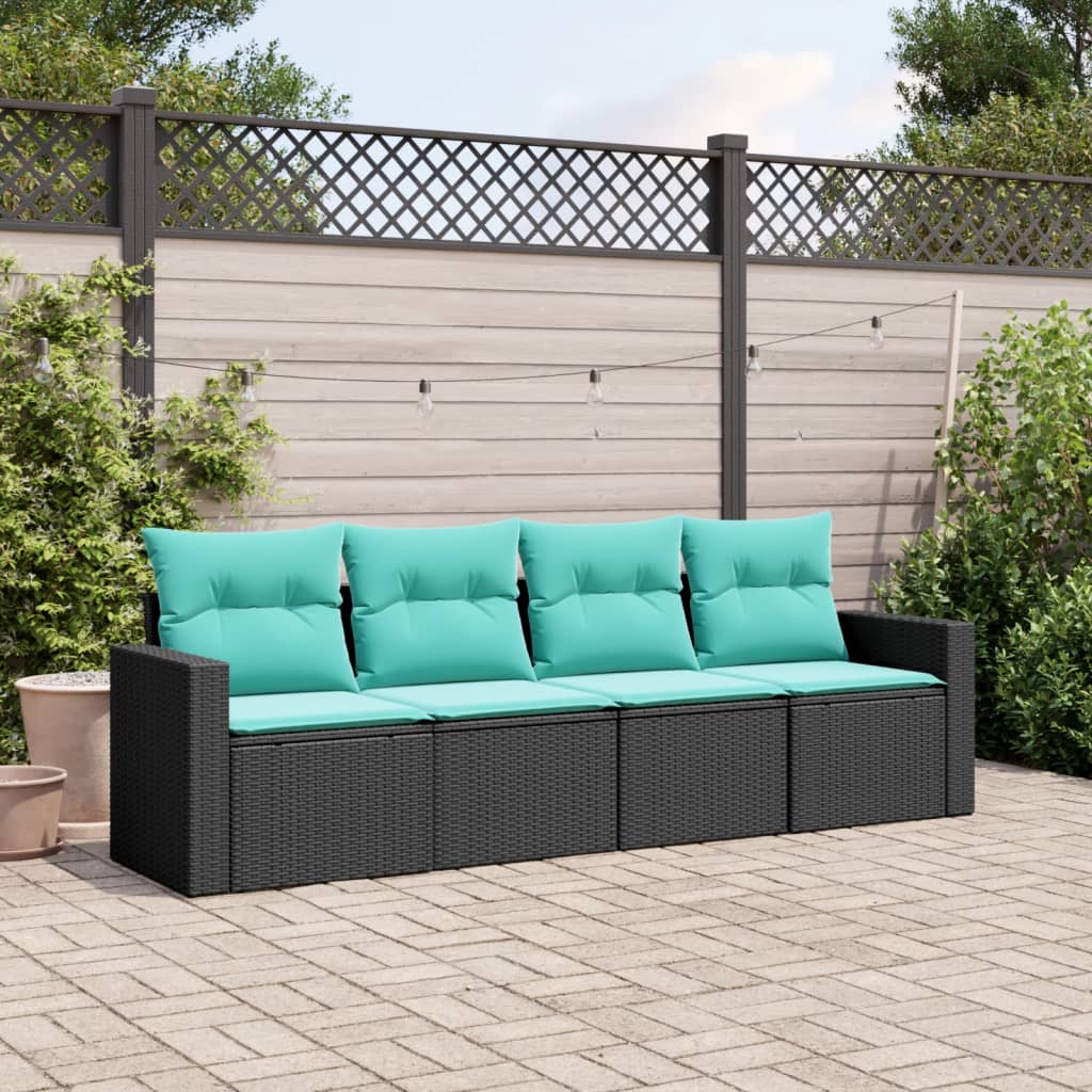 vidaXL 4 Piece Patio Sofa Set with Cushions Black Poly Rattan-0