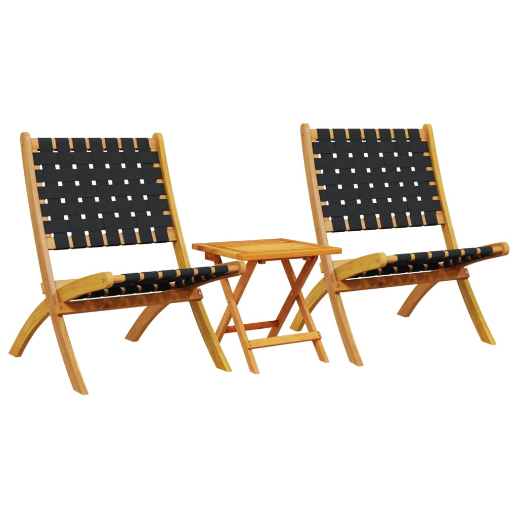 vidaXL Folding Patio Chairs 2 pcs with Table Black Solid Wood-1