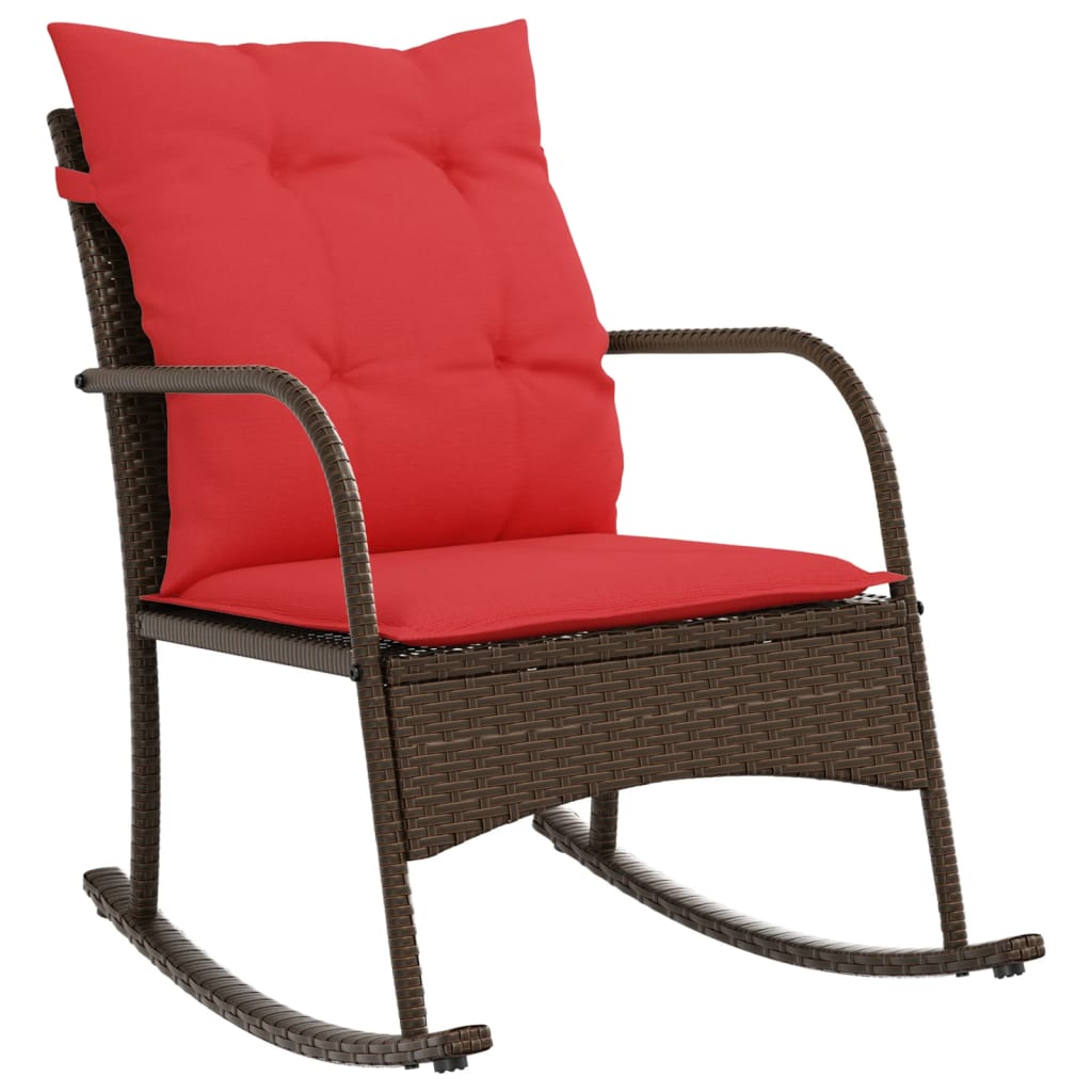 vidaXL Patio Rocking Chair with Cushions Seating Poly Rattan Brown/Gray/Black-1