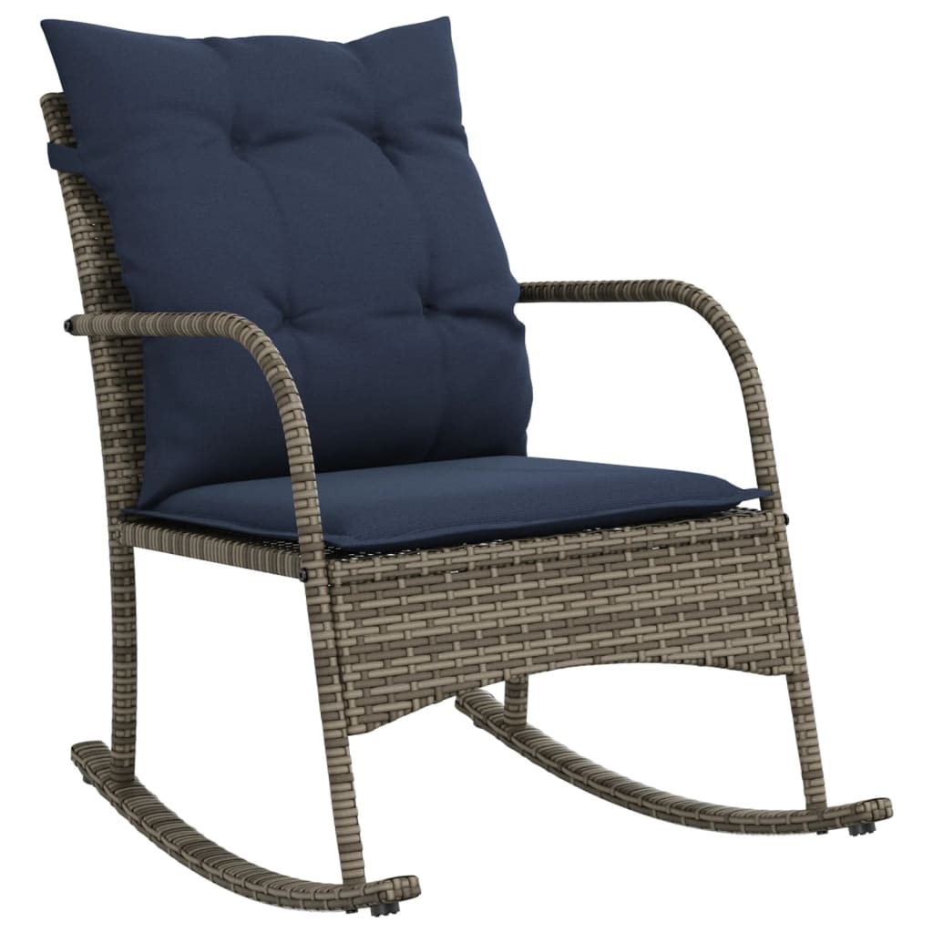 vidaXL Patio Rocking Chair with Cushions Seating Poly Rattan Brown/Gray/Black-0