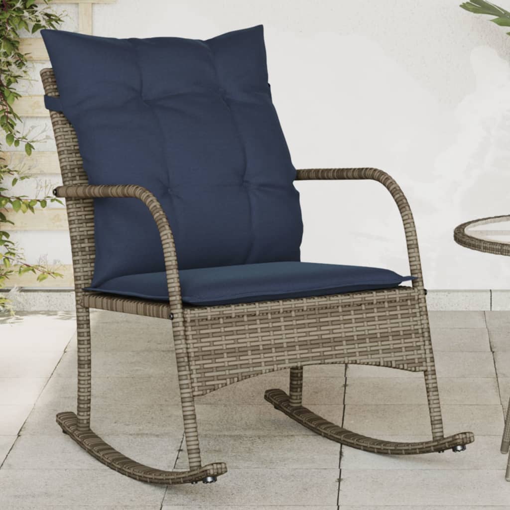 vidaXL Patio Rocking Chair with Cushions Seating Poly Rattan Brown/Gray/Black-6