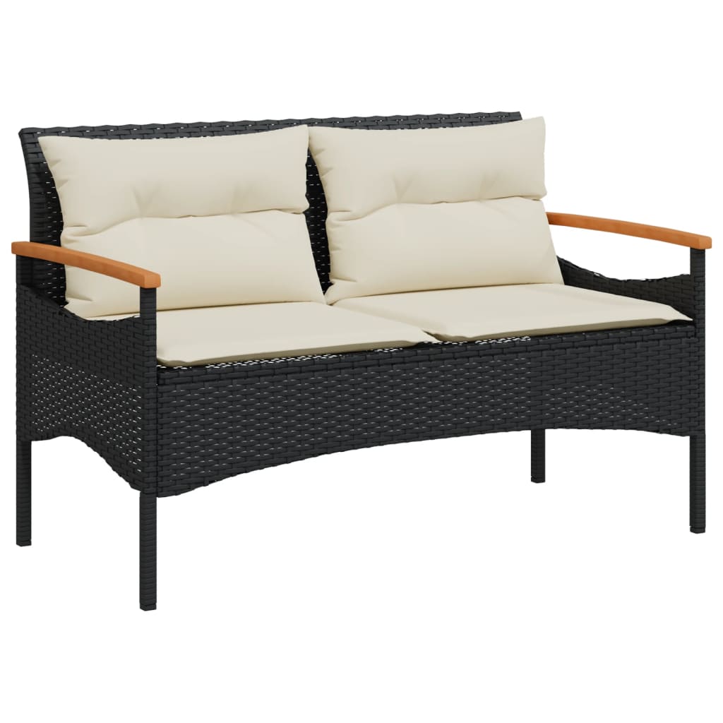 vidaXL Patio Bench with Cushions 45.7"x24.6"x29.1" Black Poly Rattan-1