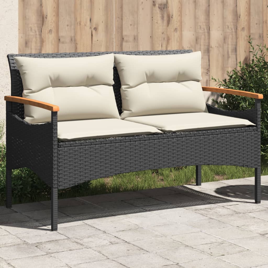 vidaXL Patio Bench with Cushions 45.7"x24.6"x29.1" Black Poly Rattan-0