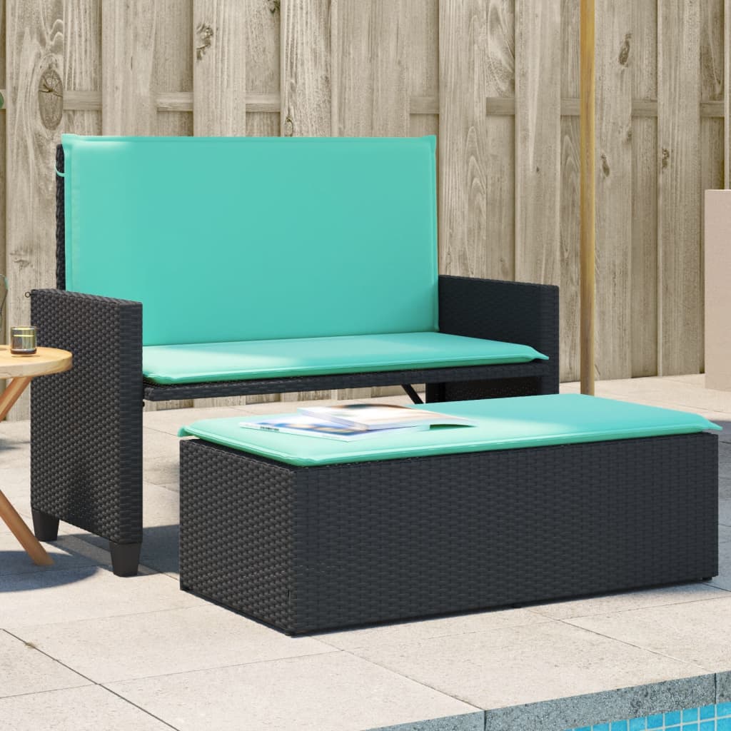 vidaXL Patio Bench with Cushions and Footstool Poly Rattan Brown/Gray/Black-0