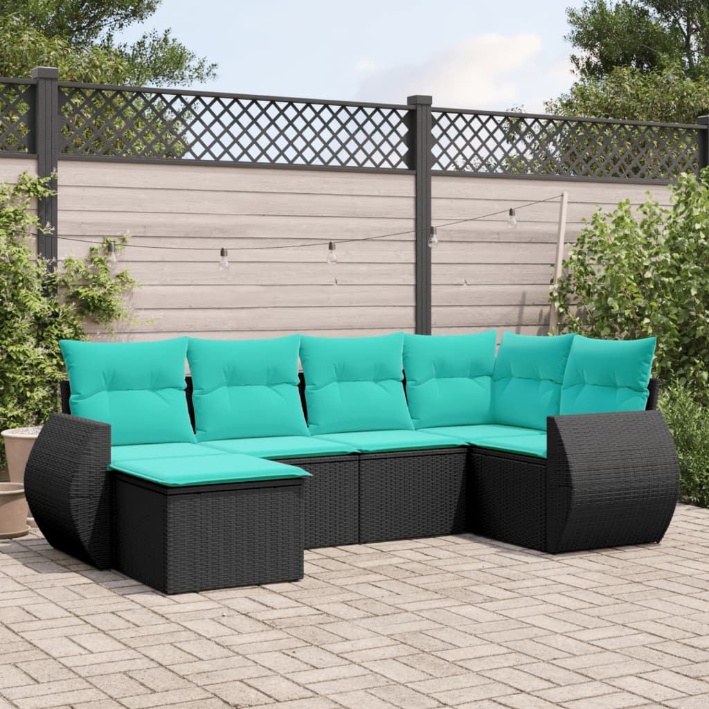 vidaXL 6 Piece Patio Sofa Set with Cushions Black Poly Rattan-0