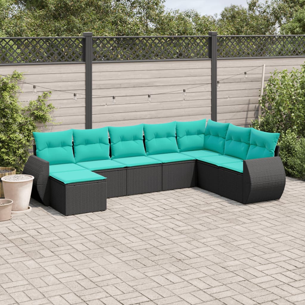 vidaXL 8 Piece Patio Sofa Set with Cushions Black Poly Rattan-0