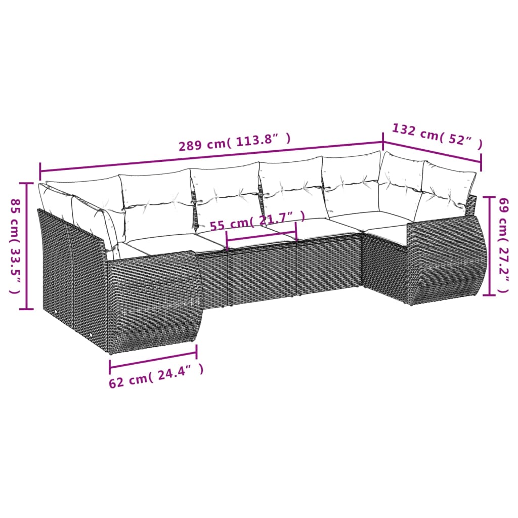 vidaXL 7 Piece Patio Sofa Set with Cushions Black Poly Rattan-2