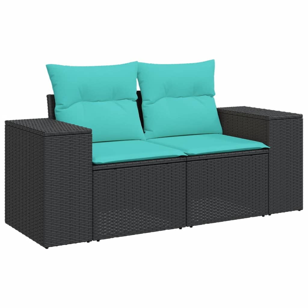 vidaXL 3 Piece Patio Sofa Set with Cushions Black Poly Rattan-1