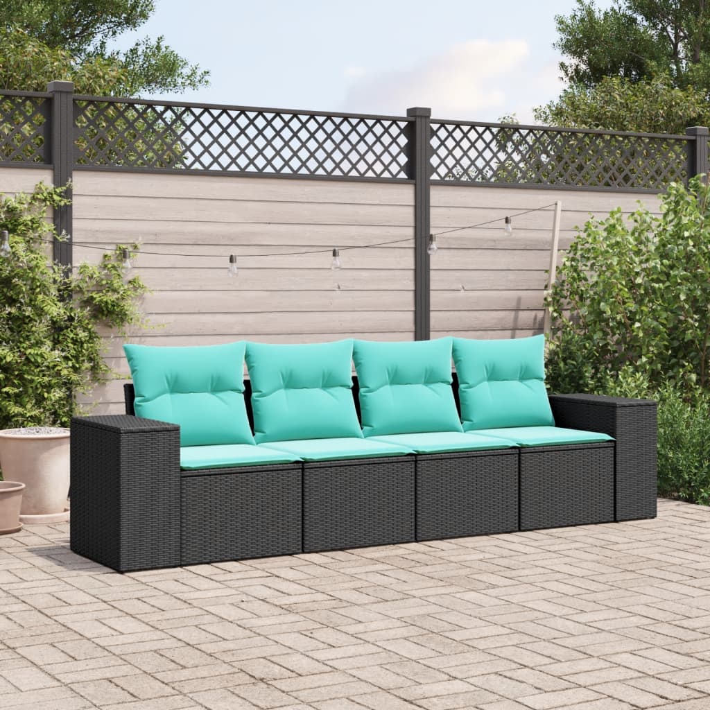 vidaXL 4 Piece Patio Sofa Set with Cushions Black Poly Rattan-0