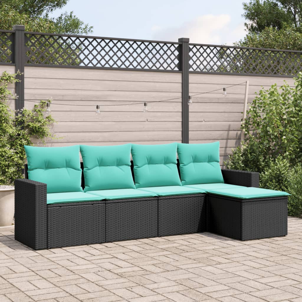 vidaXL 5 Piece Patio Sofa Set with Cushions Black Poly Rattan-0